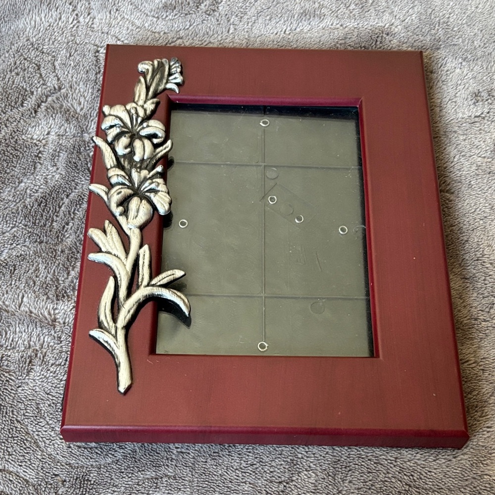 Burgundy Picture Frame Silver Floral Accent Decorative